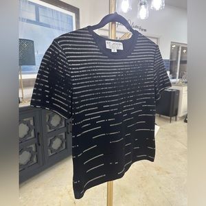 St. John Evening by Marie Gray Women's Black Sequins Knit Top W/ Shoulder Zipper